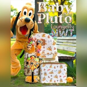 NEW Loungefly Disney Baby Pluto LOT!  Mini Backpack, Wallet, Charm & Mirror